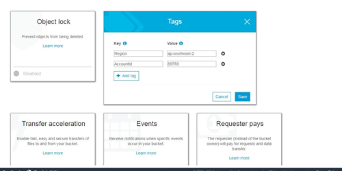 Screenshot der Tags in der AWS-Konsole.