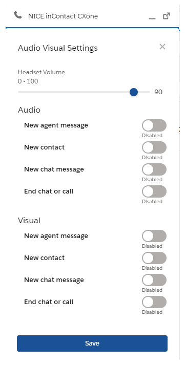 Das Fenster Audiovisuelle Einstellungen in Salesforce Agent