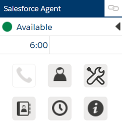 Screenshot von Salesforce Agent Classic. Dunkelblauer Balken oben mit grauen Symbolen.