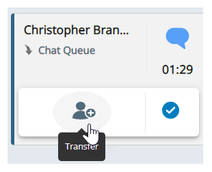 Ein eingehender Chat. Der Cursor geht über das Weiterleiten-Symbol: eine Person mit einem Pluszeichen.