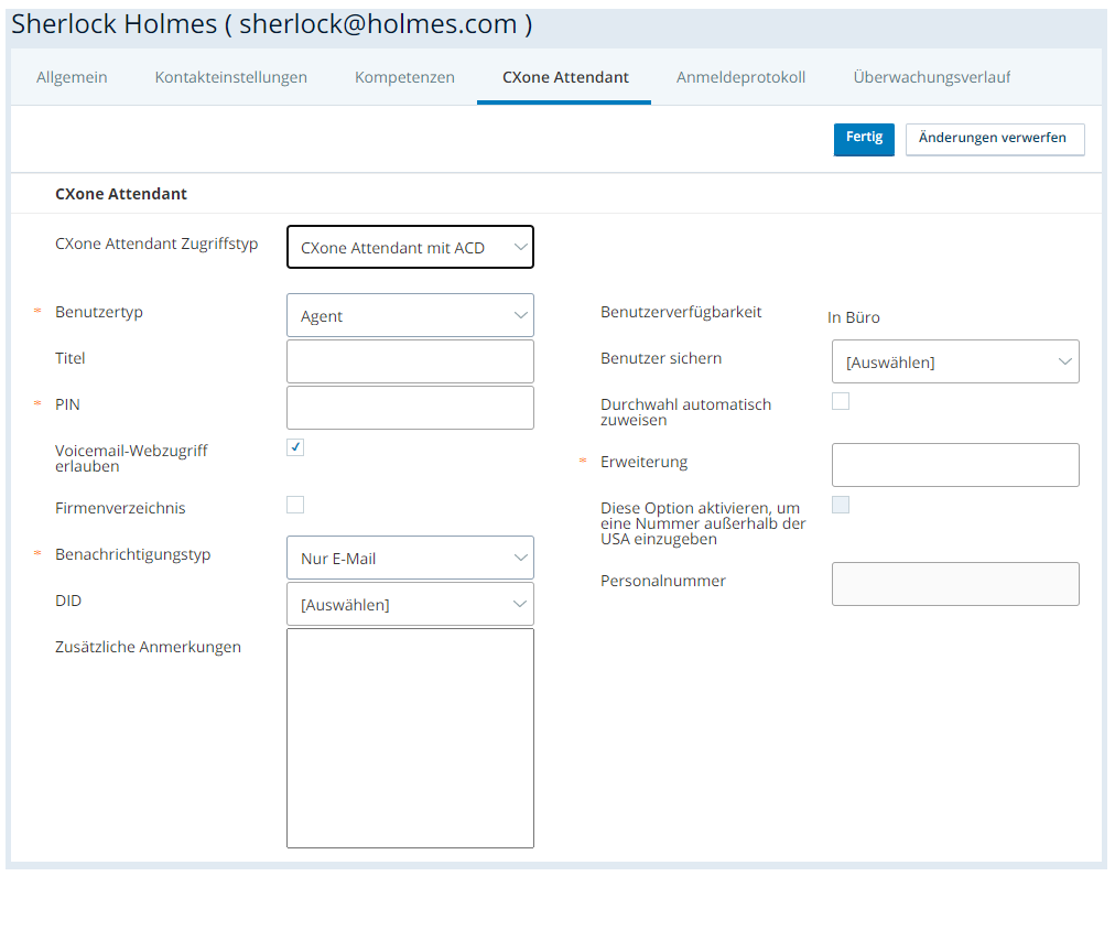 Gewähren Sie Benutzern Zugriff auf CXone Attendant auf der Registerkarte CXone Attendant in CXone Admin.