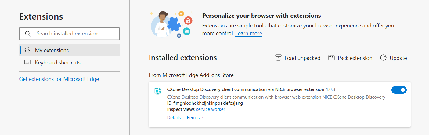 Abbildung der Desktop Discovery Client-Kommunikationserweiterung für den Edge-Browser.