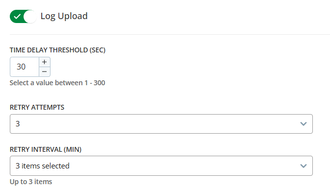 Abbildung der Optionen zum Hochladen von Protokolldateien.