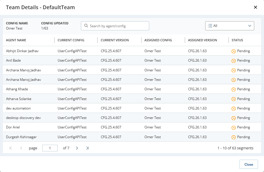 Abbildung der Teamdetails-Ansicht.