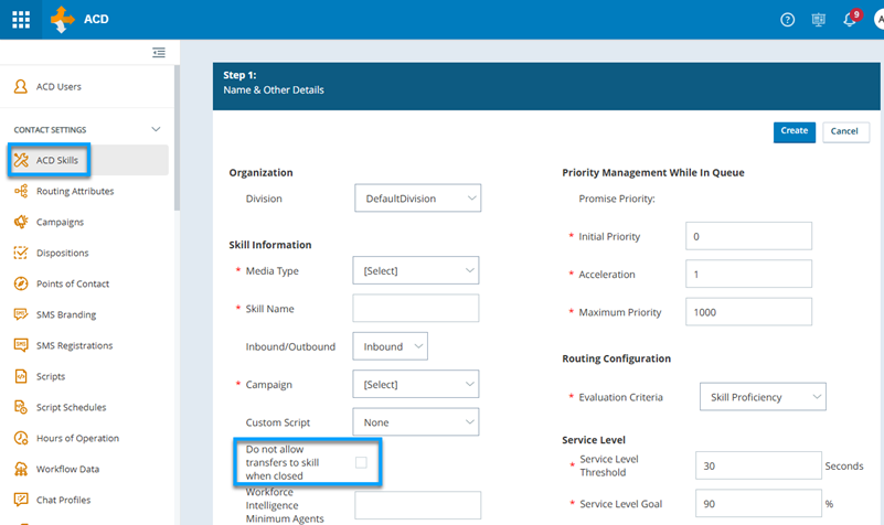 Screenshot der neuen Optionen für ACD-Skills.