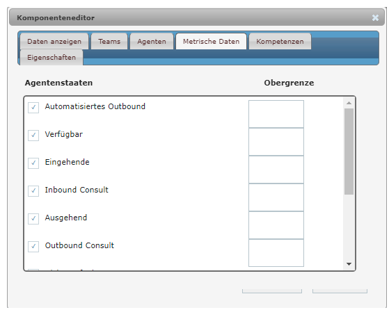Einstellungsfenster des Agentenlisten-Widgets.