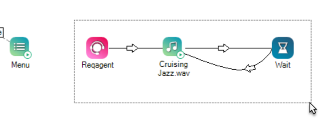 A selection box drawn around REQAGENT, MUSIC, and WAIT.