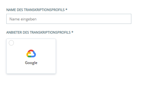 The Add Transcription Profile page, where you can choose a transcription provider for a new profile.