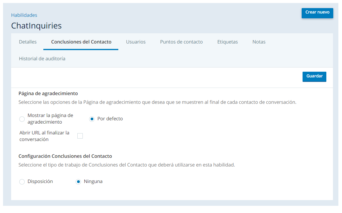 publicar contacto gracias configuración