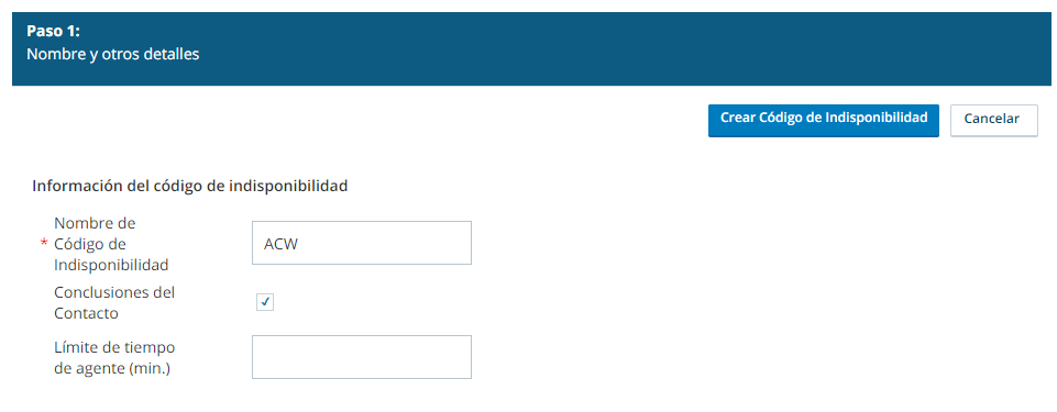 Imagen de la página de creación de código no disponible de CXone