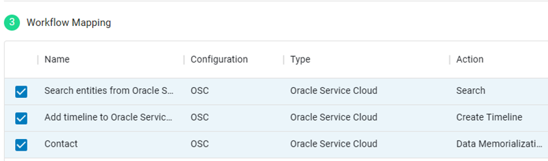 En la sección Mapeado de flujo de trabajo, se seleccionan entidades Buscar de Oracle y Memorización de datos.