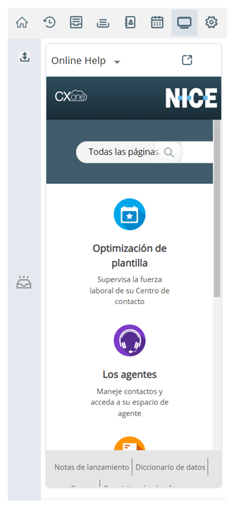 Un espacio de trabajo personalizado Al hacer clic en el icono del Espacio de trabajo personalizado (un monitor de computadora), aparece un sitio web dentro de la aplicación del agente.