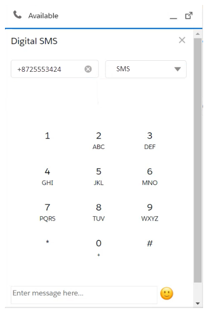 La página de SMS salientes, que muestra los campos para el número de teléfono de destino y selecciona la cola.