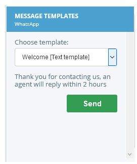 El panel en MAX donde puede seleccionar una plantilla de mensaje de WhatsApp para crear un mensaje saliente.
