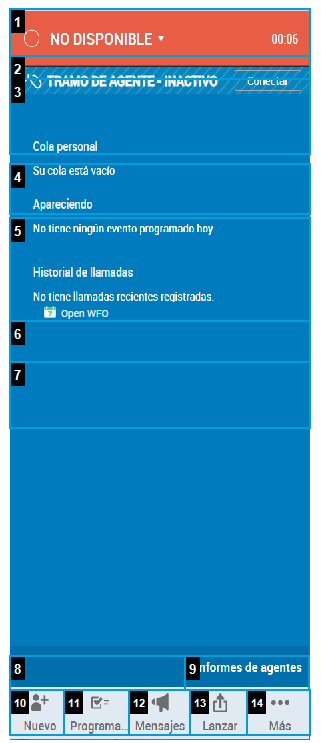 La MAX interfaz, que muestra elementos de trabajo, la cola y el horario del agente, y más.