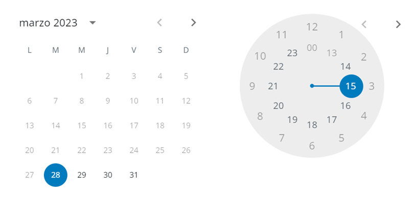 Primero se abre un calendario y, después, un reloj.