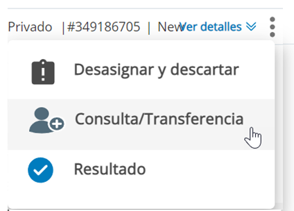 Se hace clic en el icono Más, los tres puntos verticales, y el cursor se desplaza sobre el icono Consulta/Transferencia: una persona con un signo más.