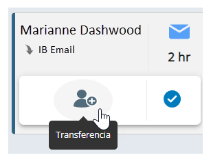 Un correo electrónico activo. El cursor se desplaza sobre el icono Transferir: una persona con un signo más.