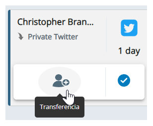 Un mensaje social activo. Desplace el cursor sobre el icono Transferir, una persona con un signo más.