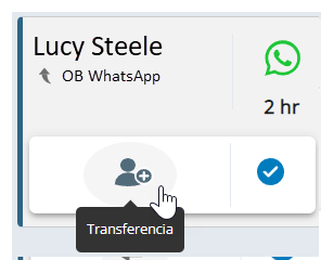 Un mensaje de WhatsApp activo en CXone Agent. Desplace el cursor sobre el icono Transferir, una persona con un signo más.