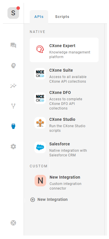 The Integrations page with Native and Custom API Integration options.