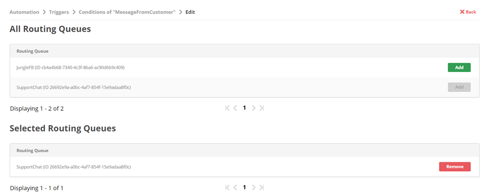 Screenshot showing All and Selected Routing Queues