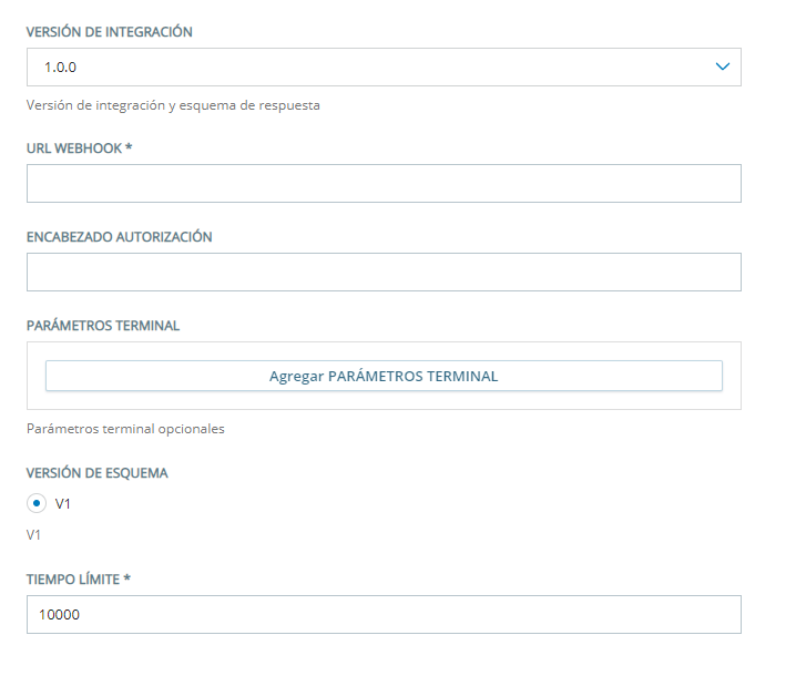 La Página de configuración de la versión 1.0.0 de Virtual Agent Hub.