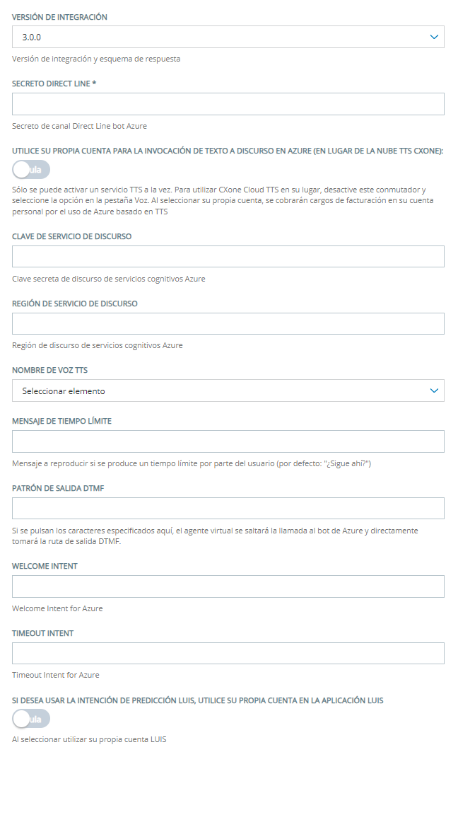 Página de configuración para agregar un Microsoft Azure a Centro de agente virtual de CXone