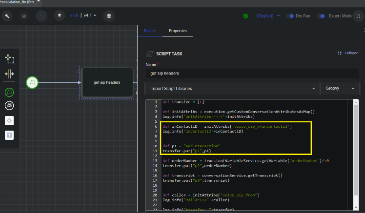 Un ejemplo de la configuración en Amelia para enviar el valor EndInteraction al script de Studio.