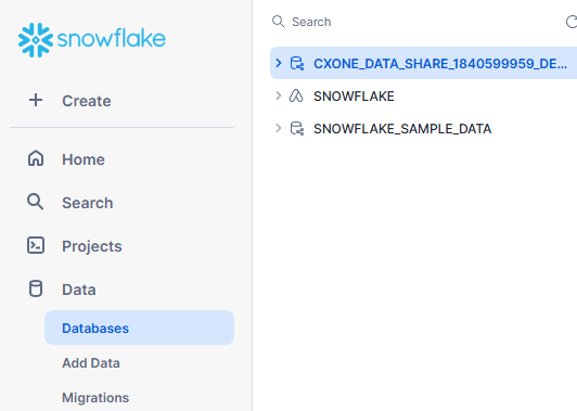 Captura de pantalla de Snowflake bases de datos