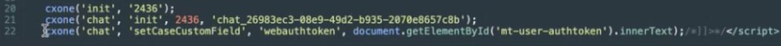 Captura de pantalla del código para pasar el token de autenticación con nuevas conversaciones.