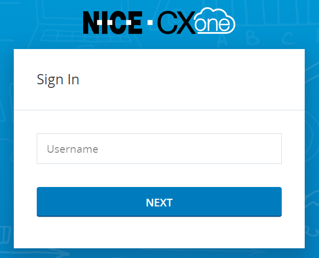 CXone pantalla de inicio de sesión inicial, donde los usuarios ingresan su nombre de usuario