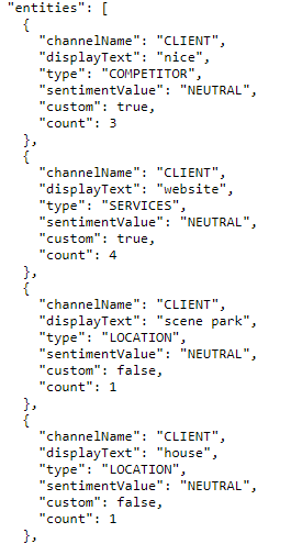 Una sección de un archivo JSON deInteraction Analytics exportación de datos, vistos en Google Chrome