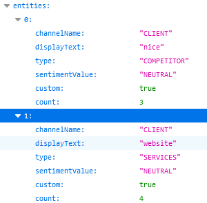 Una sección de un archivo JSON deInteraction Analytics exportación de datos, vistos en Mozilla Firefox