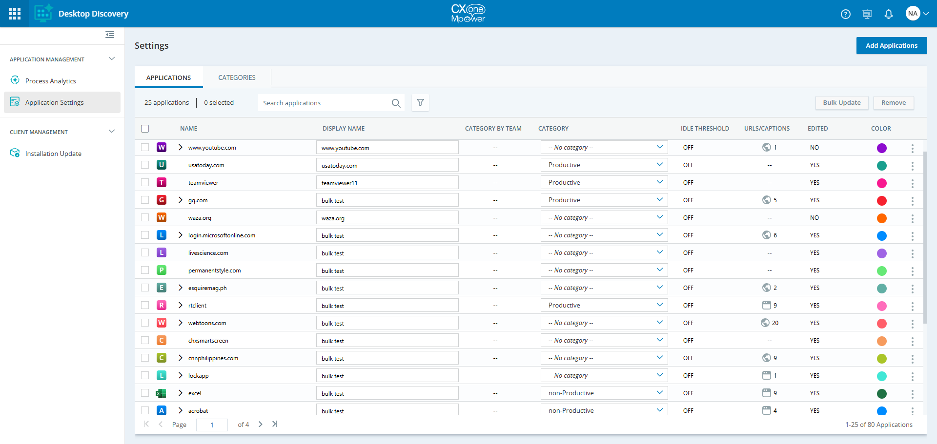 Imagen de la página de configuración de la aplicación.