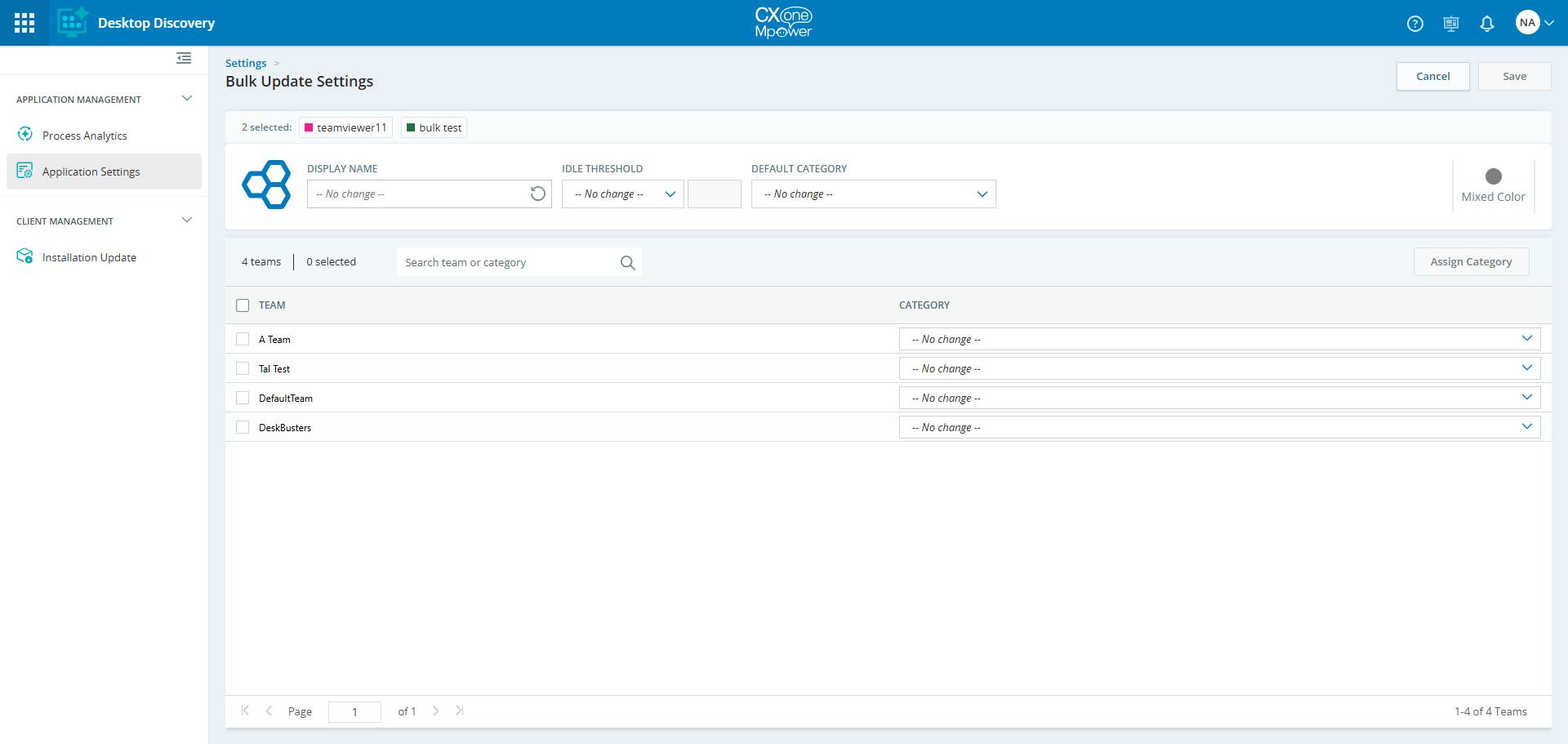 Imagen de la página de Configuración de Actualizaciones Masivas.