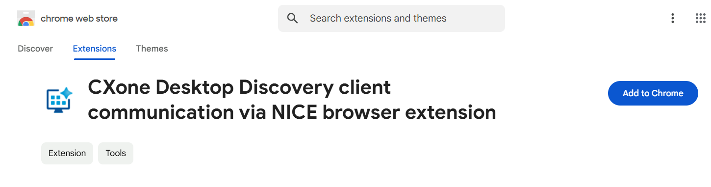 Imagen de la extensión de comunicación del cliente Desktop Discovery para el navegador Chrome.