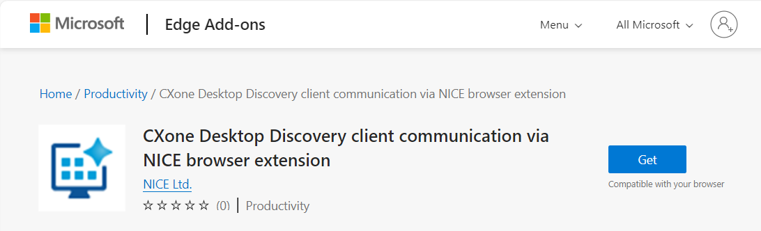Imagen de la extensión de comunicación del cliente Desktop Discovery para el navegador Edge.