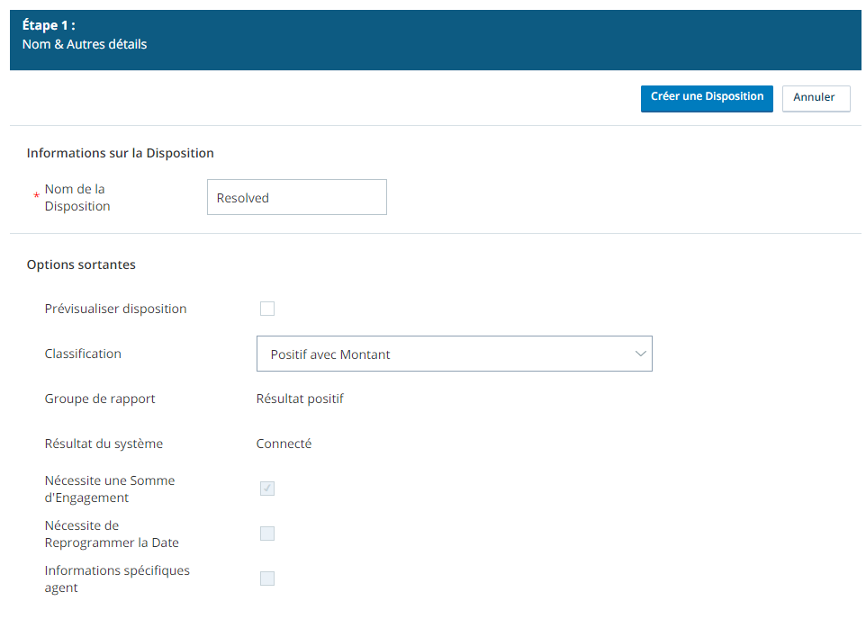 Image de la page de création de disposition CXone