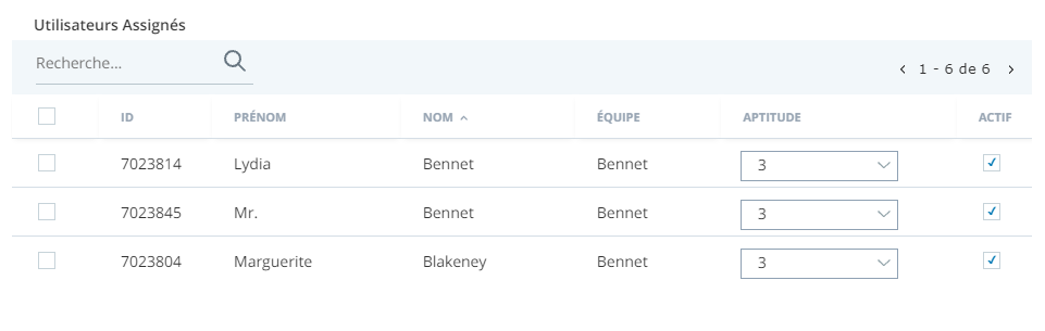 Capture d’écran de l’onglet Utilisateur de la page Compétences, montrant le champ Compétence.