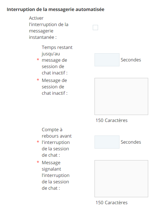 paramètres de temporisation des sessions de clavardage