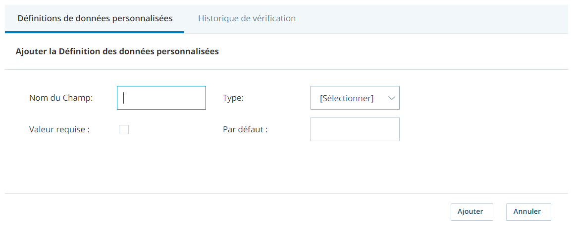 Capture d'écran d'un formulaire de création de champ personnalisé de type booléen