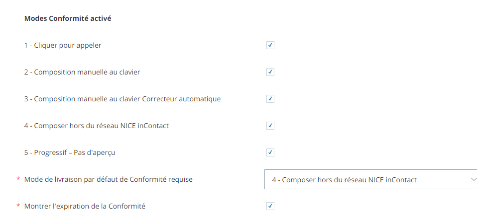 Image des paramètres de conformité de l'unité commerciale