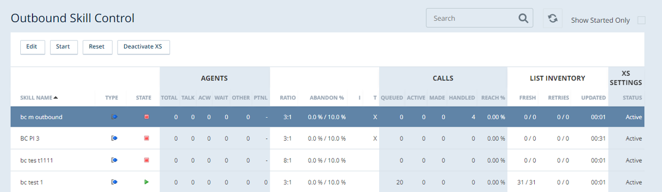 Capture d’écran de la page Contrôle des compétences avec PARAMÈTRES XS