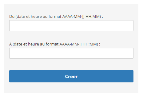 Capture d’écran de la page pour ajouter une indisponibilité (plages horaires indisponibles) lors de la mise en place de la prise de rendez-vous.