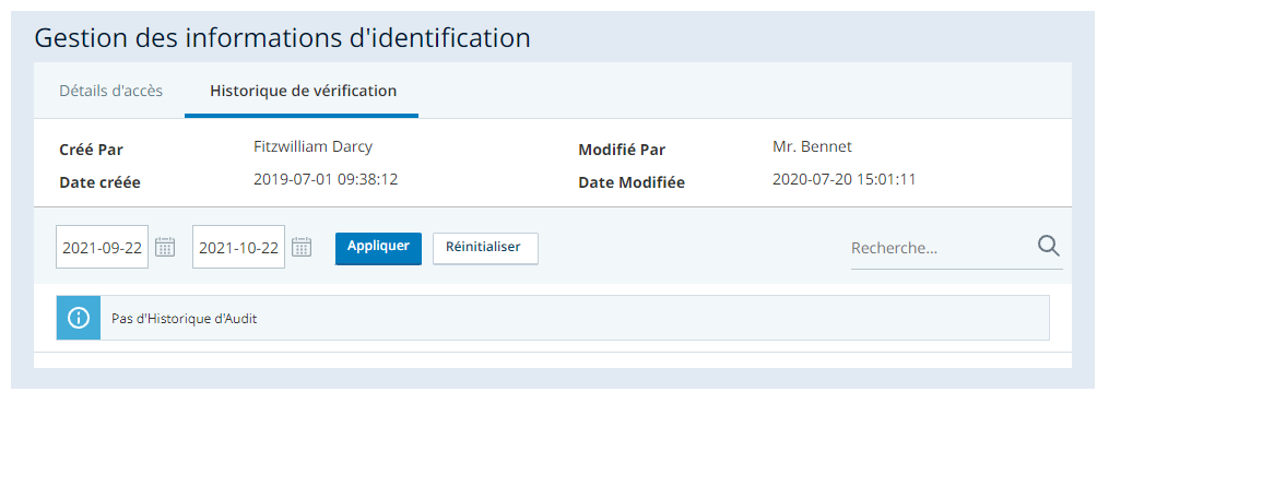 Onglet Historique d'audit des groupes