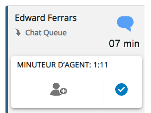 Sous le nom du contact et la compétence, la case indique Minuteur d’agent, avec le minuteur à côté.