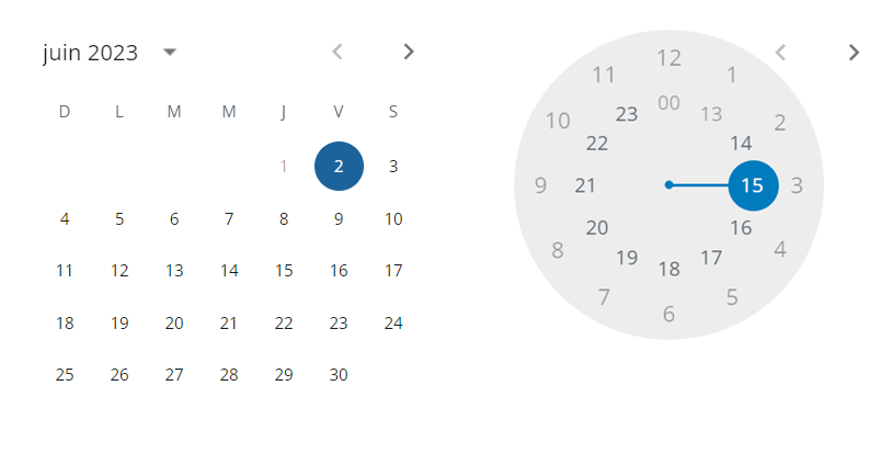 Un calendrier s’ouvre en premier, puis une horloge.