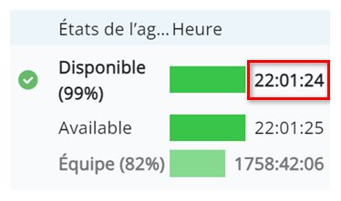 Durée en heures, minutes et secondes à côté de la barre de l’état Disponible.