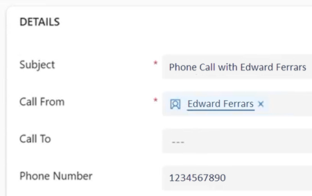 Lors de l&#39;appel téléphonique dans Microsoft Dynamics, le nom du contact sélectionné apparaît dans le champ Appeler de.
